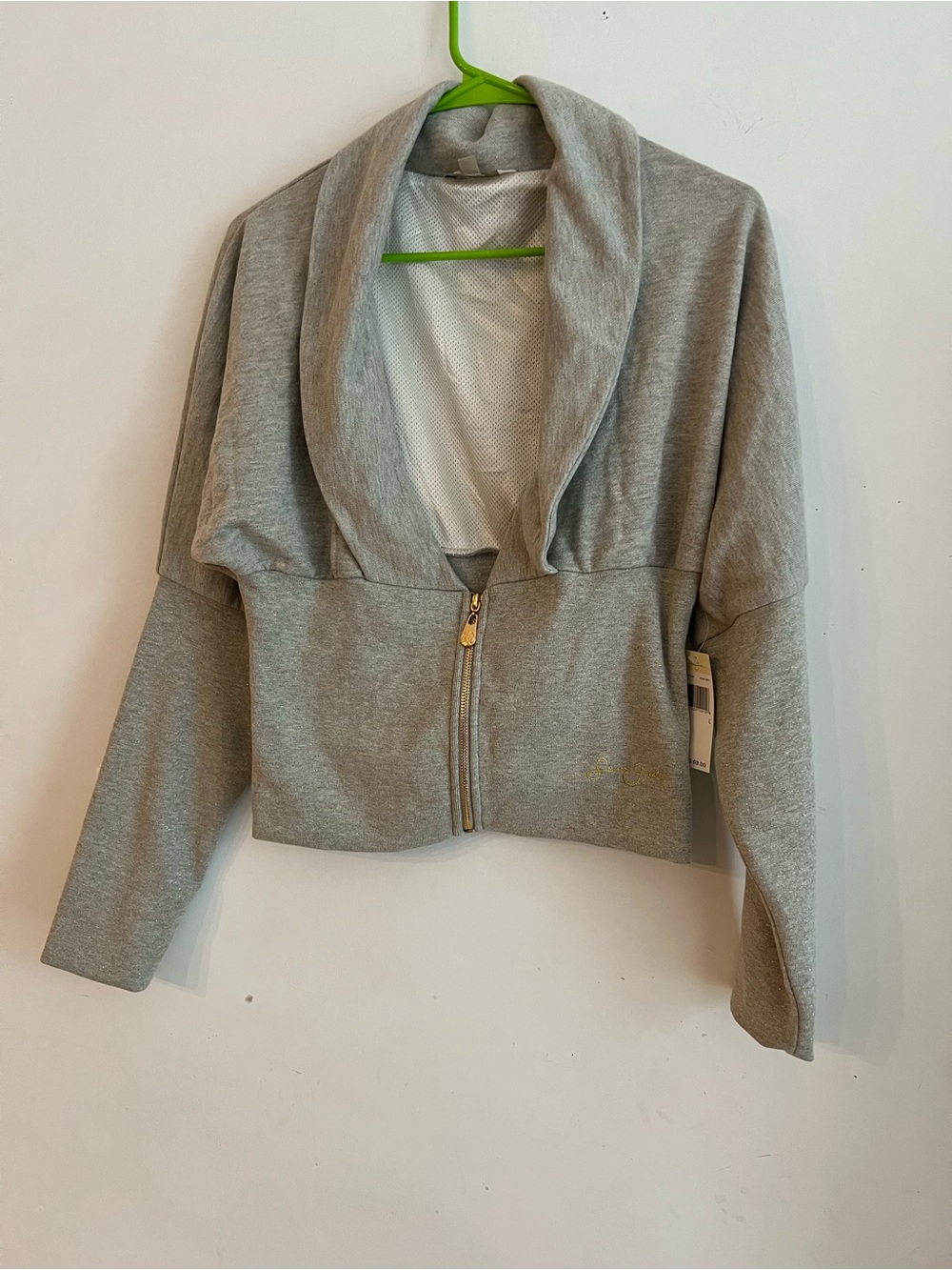 Sean John Women’s Cropped Jacket Gray Shimmer Lurex Gold Zip NWT Large